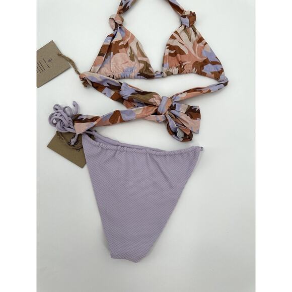 Stone Fox Swimwear Tropical Triangle Halter Tie Bikini Top & Bottom Size Large - Picture 3 of 4